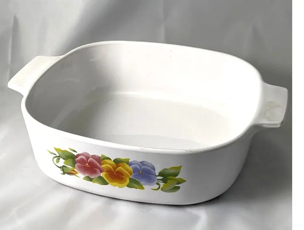 Corning Ware Baking Casserole Dish Summer Blush Pansy Square Floral Vintage